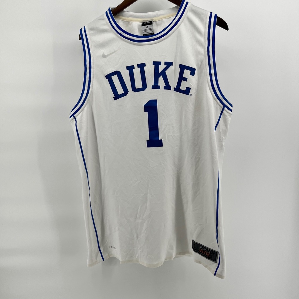 Nike Elite Duke Blue Devils Jersey Mens Large White Basketball Dri-FIT #1 29876X